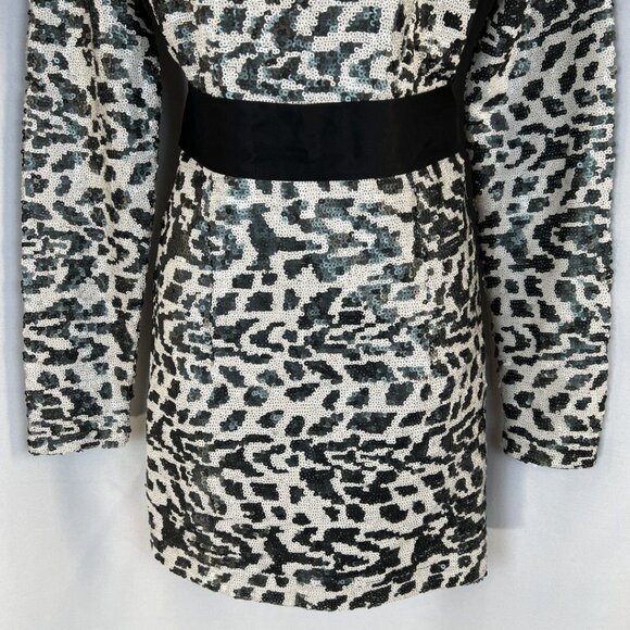 NEW ROTATE Wanda Sequined Mini Dress in White Black Raven Combo $370 - Picture 5 of 13